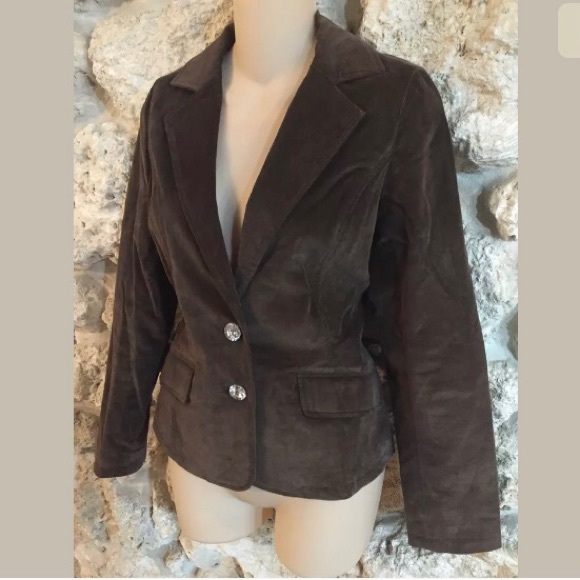 PRIORITIES BROWN CORDUROY CRYSTAL BUTTON BLAZER - Picture 2 of 8